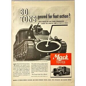 Mack Trucks "80 Tons M-3 Tank has Mack Transmission" Vintage Print Ad 1940-41